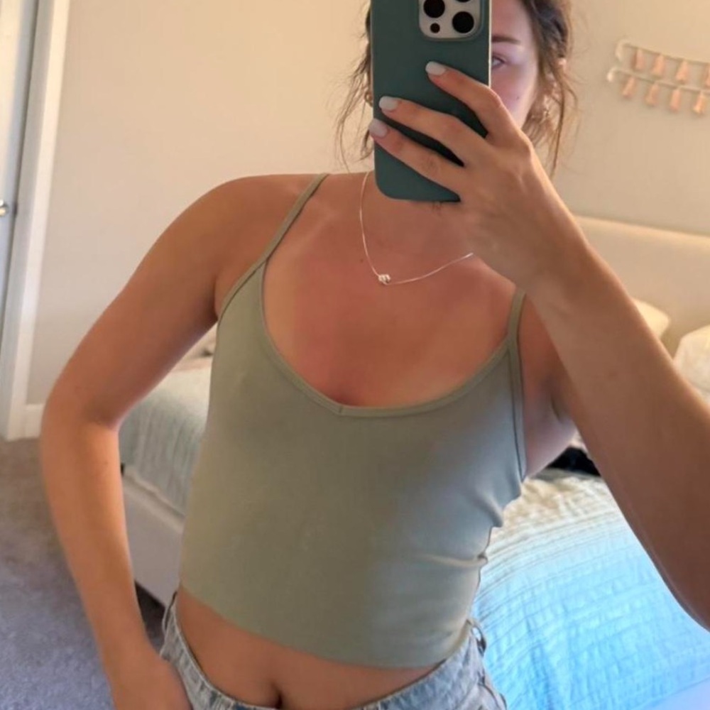 Aritzia Sunday Best Sage Green Spaghetti Strap V neck cropped tank